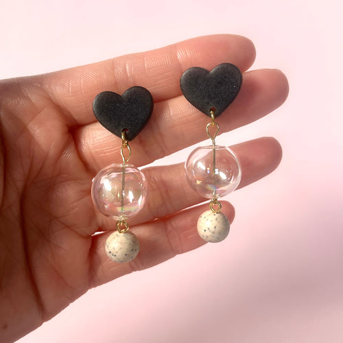 Heart with glass bubble - black/speckle